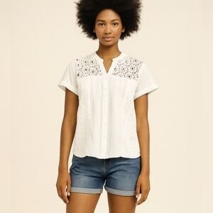 ❤️White Eyelet Lace & Crochet Blouse - Bohemian Chic Top